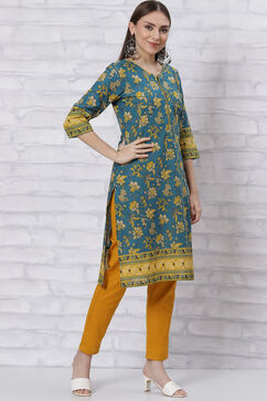 Teal Green Straight Kurta image number 3